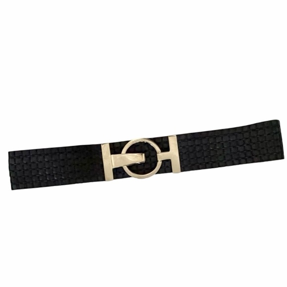 Adrienne Vittadini Vintage Black Wide Woven Leather Belt with Silver Latch main image 8